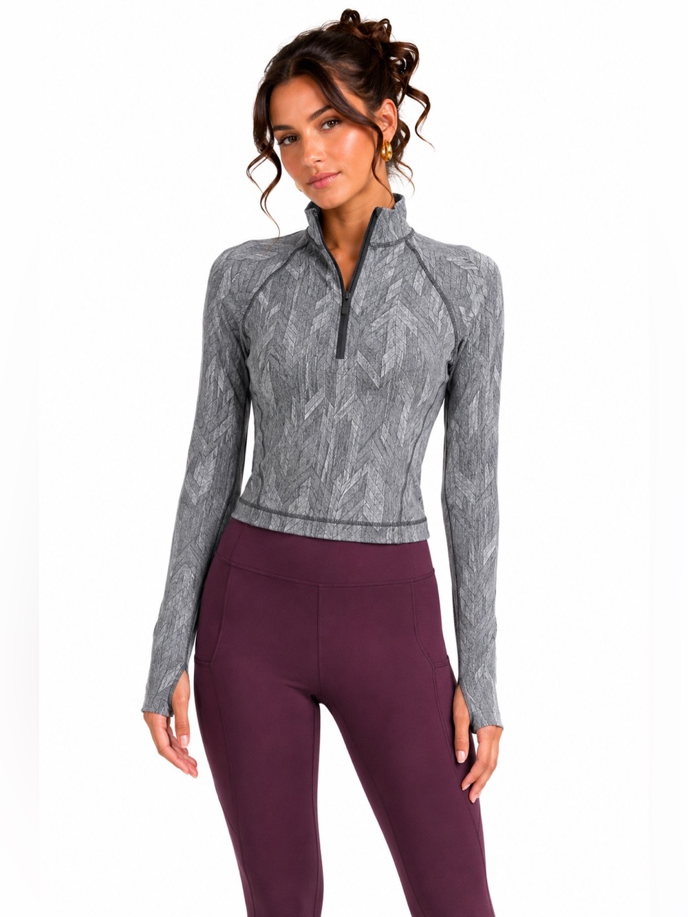 Lululemon Its Rulu Run Cropped Half Zip Reverberate Chevron Jacquard Graphite 10 - Picture 3 of 14
